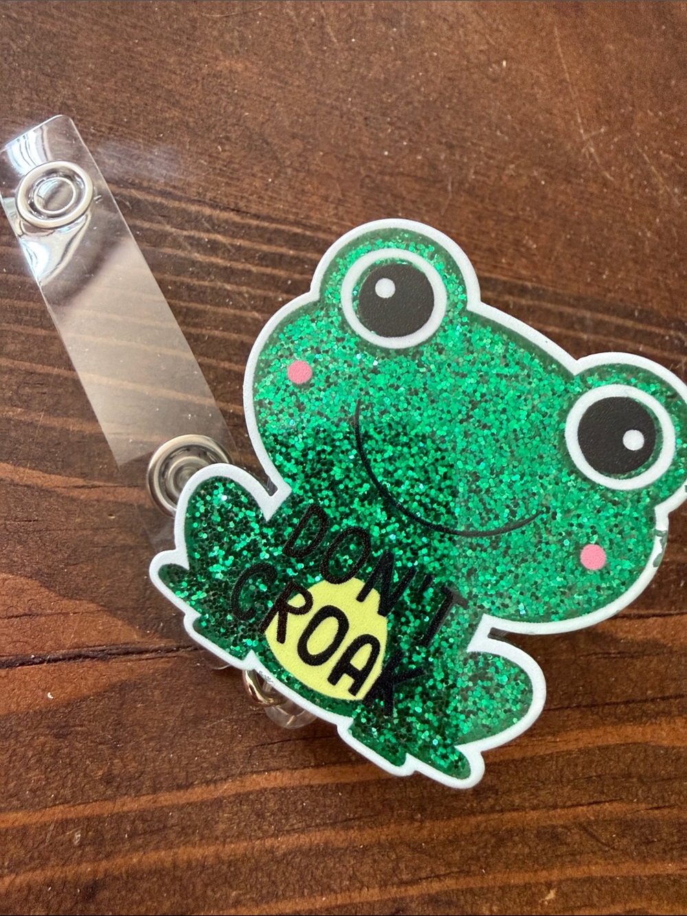Green Glitter Frog Badge Reel - 'Don't Croak'